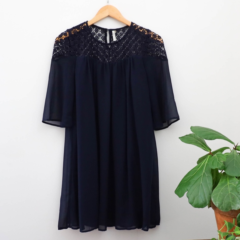 Navy Dress with Crochet Shoulder Detail